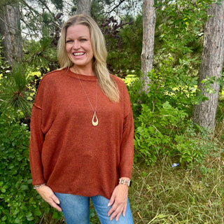 Rust Oversized Round Neck Dolman Sweater