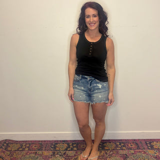 Ribbed Scoop Neck Henley Tank