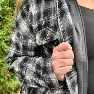Double Lined Plaid Hooded Zip Up