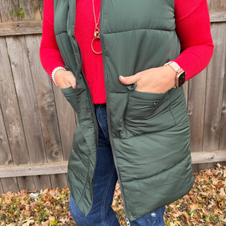 Green Long Puffer Vest