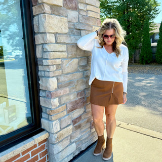 Camel Textured Faux Leather  Mini Skirt