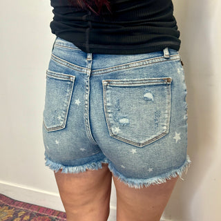 Judy Blue High Rise Star Print Distressed Shorts