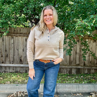 Ash Mocha Half Button Fleece Hoodie