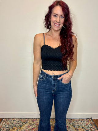 Black Seamless Double Strap Lace Bralette
