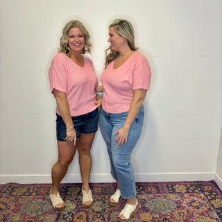 Pink Short Sleeve V-Neck Dolman