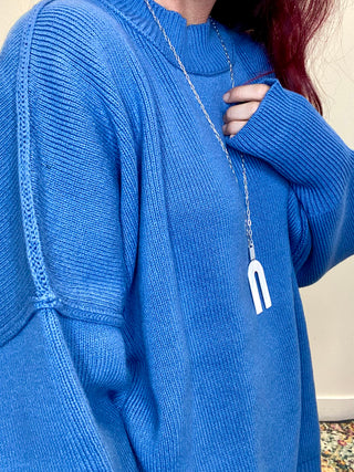 Dusty Blue Side Slit Oversized Sweater