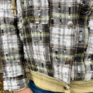 Olive and Black Plaid Hooded Button Up