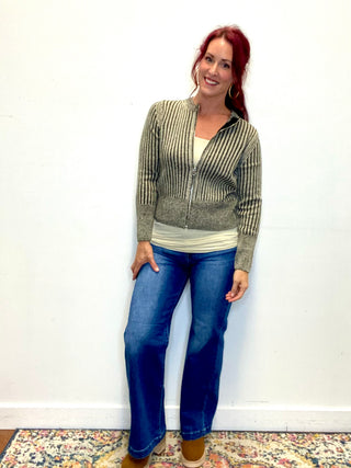 Black Two Tone Zip UP Sweater