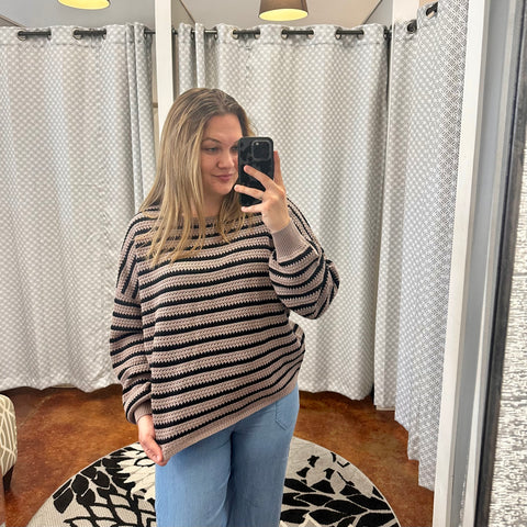 Relaxed Stripe Knit Pullover Sweater