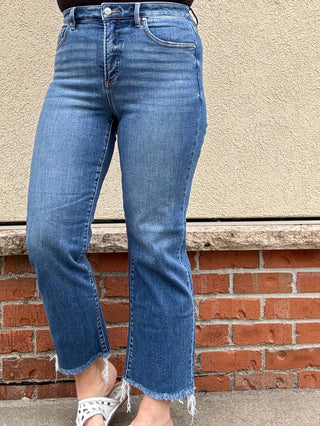 Risen High Rise Tummy Control Crop Straight Leg Jeans
