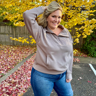 Mocha Quarter Zip Mock Neck Pull Over