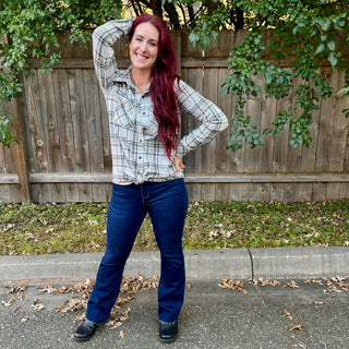 Taupe, Black, Tan Plaid Button Up