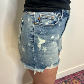 Judy Blue High Rise Star Print Distressed Shorts