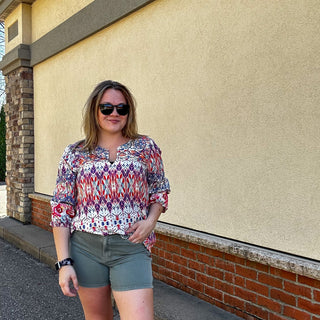 Multi Colored 3/4 Sleeve Tunic Top