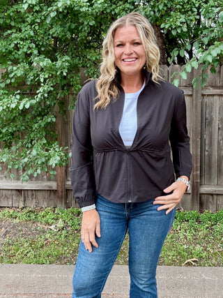 Black Athletic Stride-flex Curve Cinch Peplum Jacket