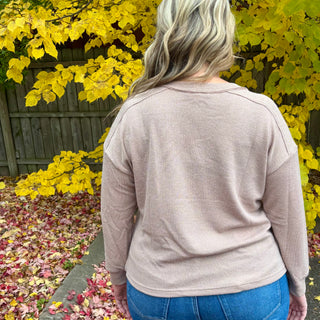 Ribbed Henley Long Sleeve Knit Top