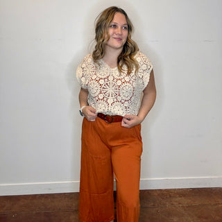 Sleeveless Crochet V- Neck Top