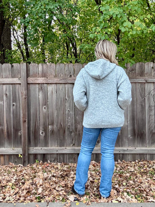 Button-Up Hooded Fuzzy Knit Cardigan