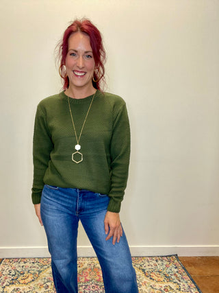 Dark Olive Round Neck Knit Sweater