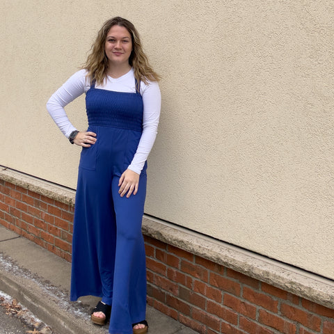 Royal Blue Butter Soft Smocking Jumpsuit with Pockets