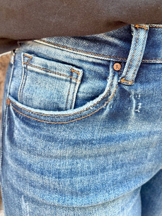 Risen High Rise Straight Cuffed Hem Stretchy Jean