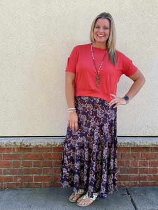 Navy Paisley Maxi Skirt
