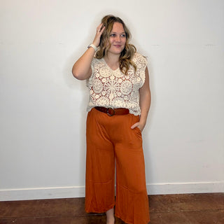 Burnt Orange Wide Leg Jumpsuit