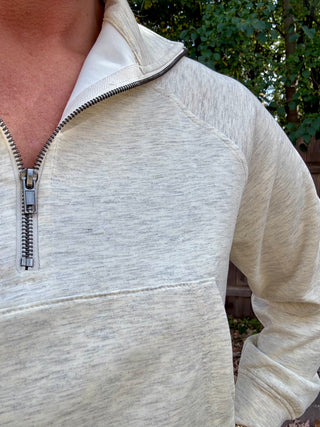 Heather Vanilla Scuba Half Zip Pullover with Kangaroo Pocket