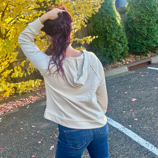 Cream Hooded V-Neck Long Sleeve