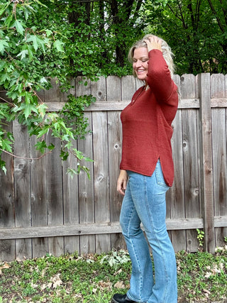 Dark Rust 4 Button Henley Sweater