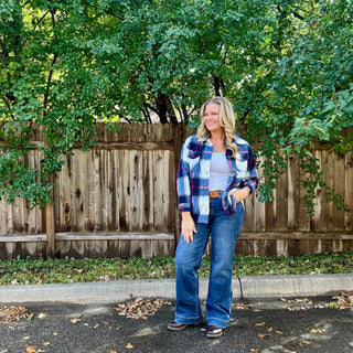 Navy Oversized Plaid Shacket