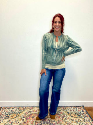 Teal Two Tone Zip UP Sweater