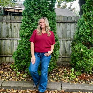 Cabernet Short Sleeve V-Neck Dolman Sweater