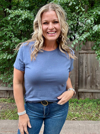 Ocean Blue Curve Pima Cotton Tee