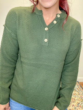 Dark Olive 4 Button Henley Sweater