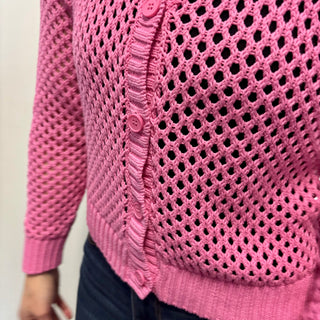 Pink Crochet Cardigan Sweater