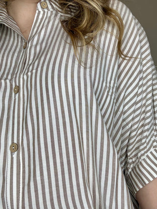 Oversized Brown Striped Button Down Short Sleeve