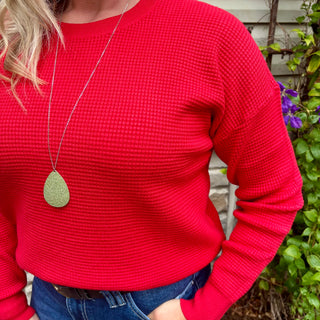 Red Soft Touch Waffle Knit Sweater