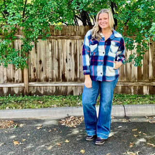 Navy Oversized Plaid Shacket