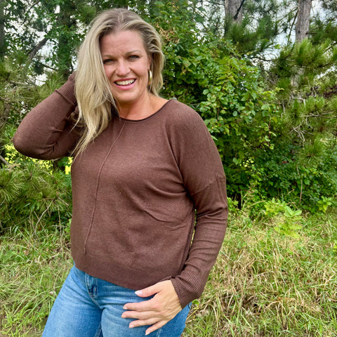 Front Seam Round Neck Sweater