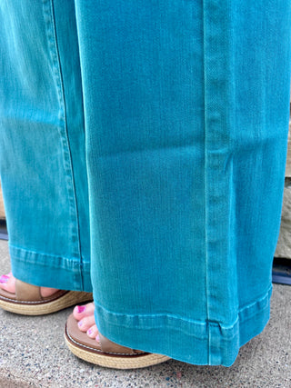 Judy Blue Mid Rise Teal Mr Utility Wide Leg Jean