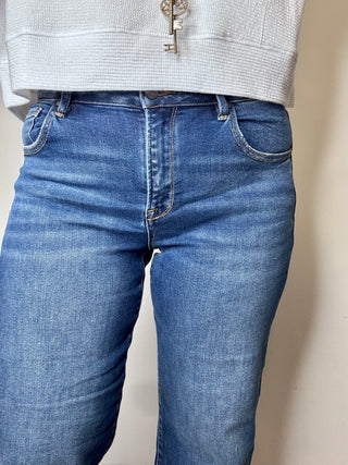 Risen Mid Rise Straight Leg Cuffed Jeans