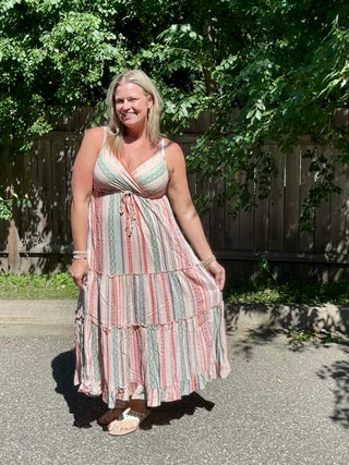 Striped Spaghetti Strap Tiered Maxi Dress