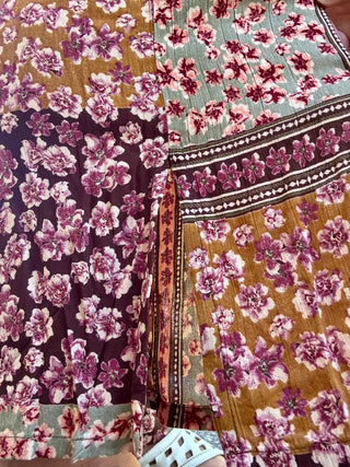 Printed Wide Leg Pant with Floral Color Block Print