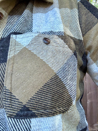 Olive, Black Stretch Plaid Button Up