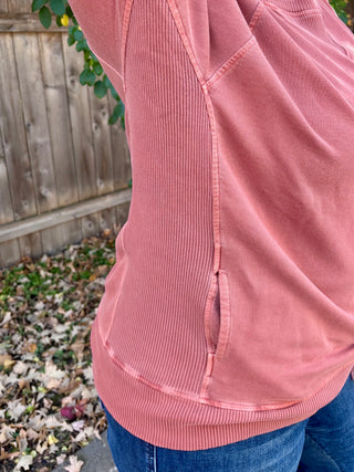 Rust French Terry Dyed Pullover with Pockets