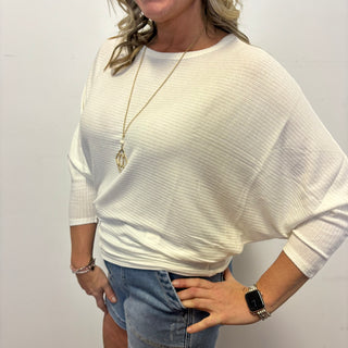 Ivory Ribbed 3/4 Sleeve Dolman Top