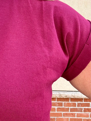 Cabernet Round Neck Folded Sleeve Tee