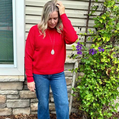 Red Soft Touch Waffle Knit Sweater