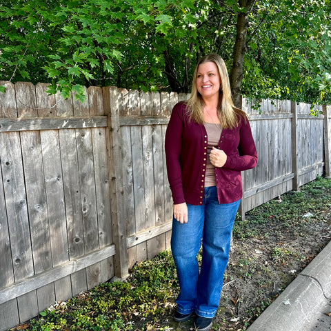 Burgundy Snap Button Cardigan